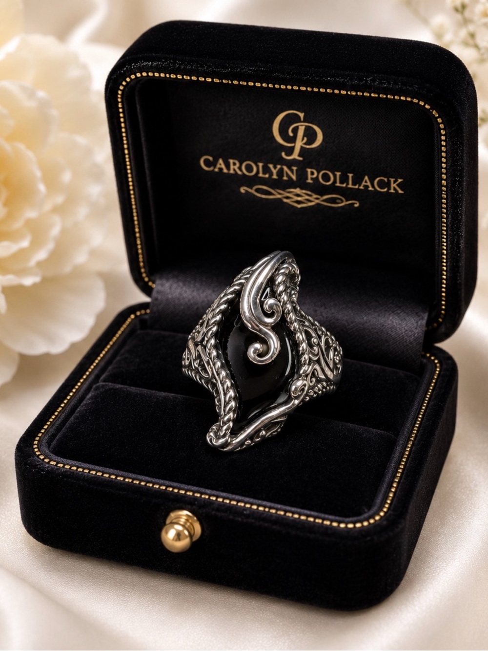 Ring*Carolyn Pollack Intricately Designed Sterling Silver and Black Onyx